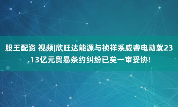 股王配资 视频|欣旺达能源与祯祥系威睿电动就23.13亿元贸易条约纠纷已矣一审妥协!