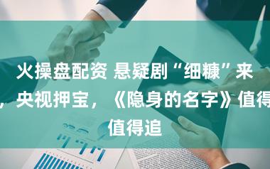 火操盘配资 悬疑剧“细糠”来了,央视押宝,《隐身的名字》值得追