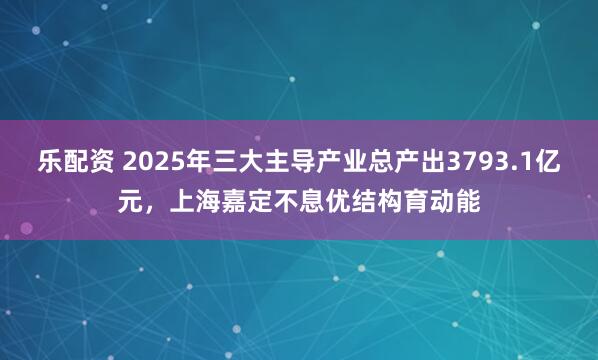 乐配资 2025年三大主导产业总产出3793.1亿元,上海嘉定不息优结构育动能